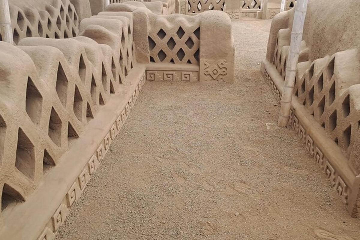 a row of concrete barriers in a building