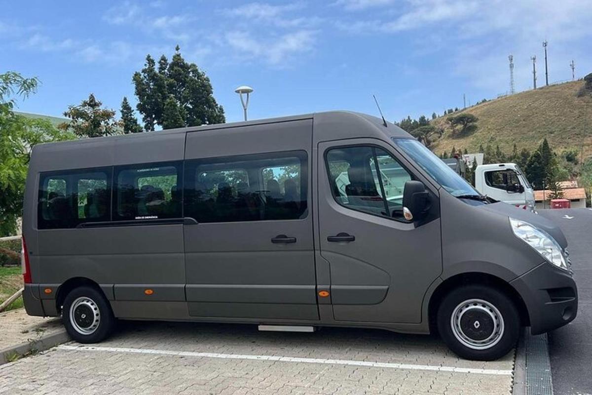 a gray van parked in a parking lot
