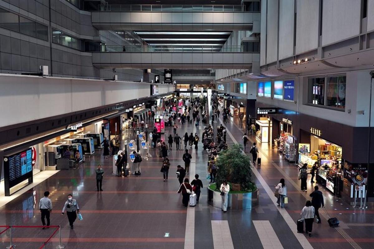 a large group of people walking through a shopping mall
