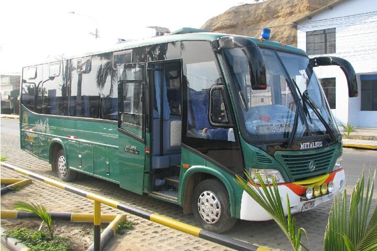 a green bus parked in a parking lot