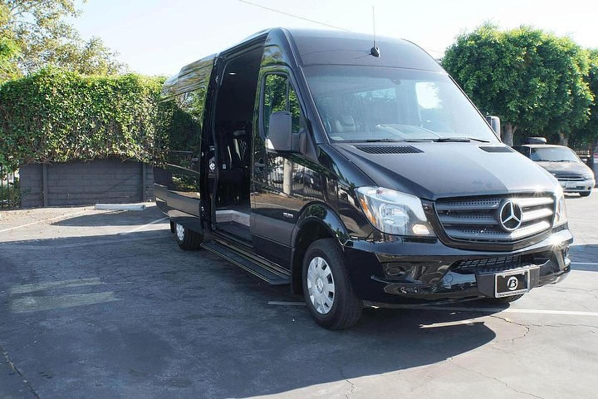 a black van parked in a parking lot