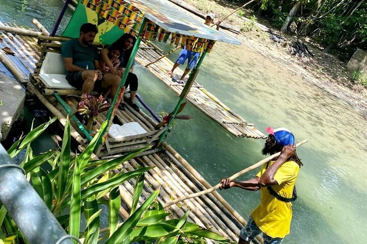 a woman is standing on a raft in the water