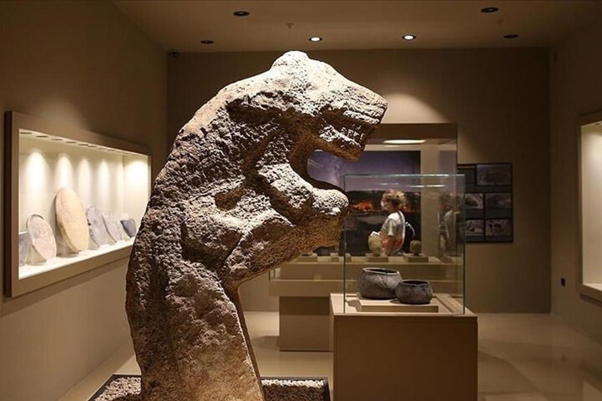 a statue of a dinosaur in a museum exhibit