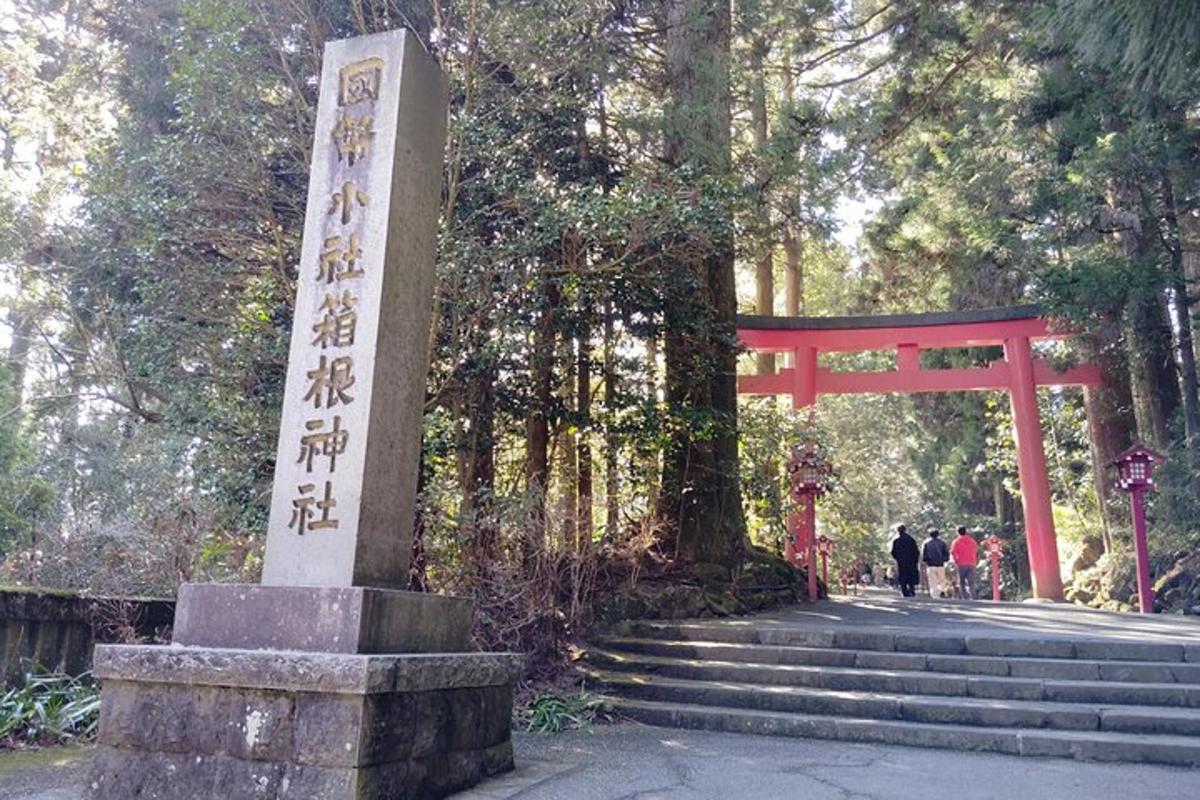 một cổng torii với những người đi xuống cầu thang