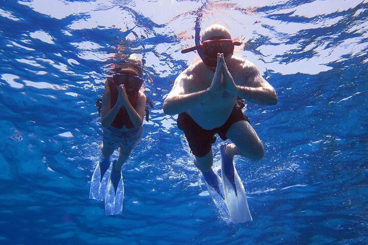 dua orang sedang berenang di dalam air