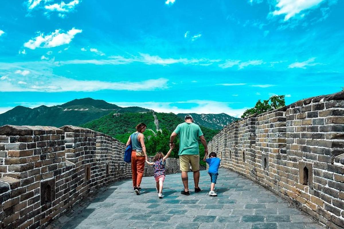 a family walking on the great wall