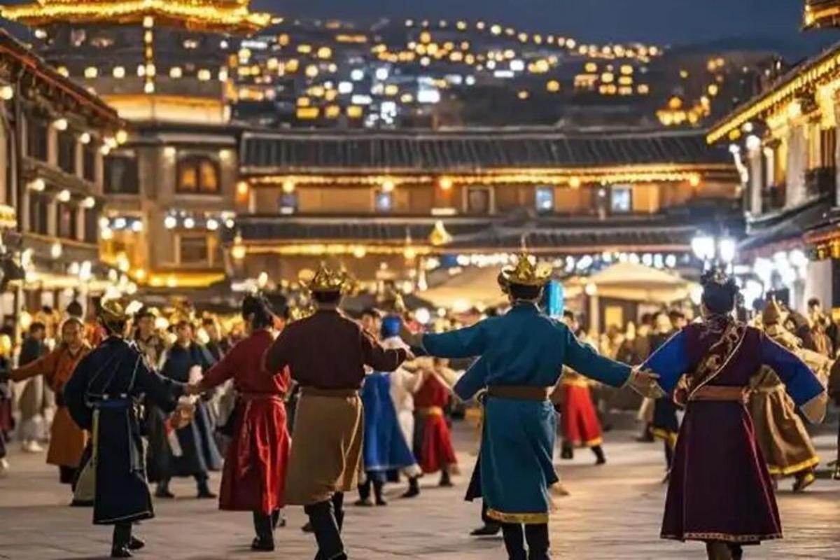a group of people dancing in front of a crowd