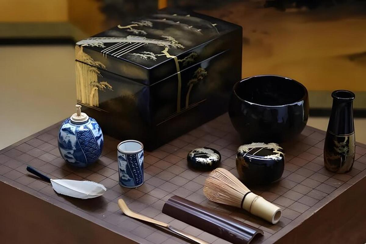 a counter topped with a table with a mortar and pestle and a mortar