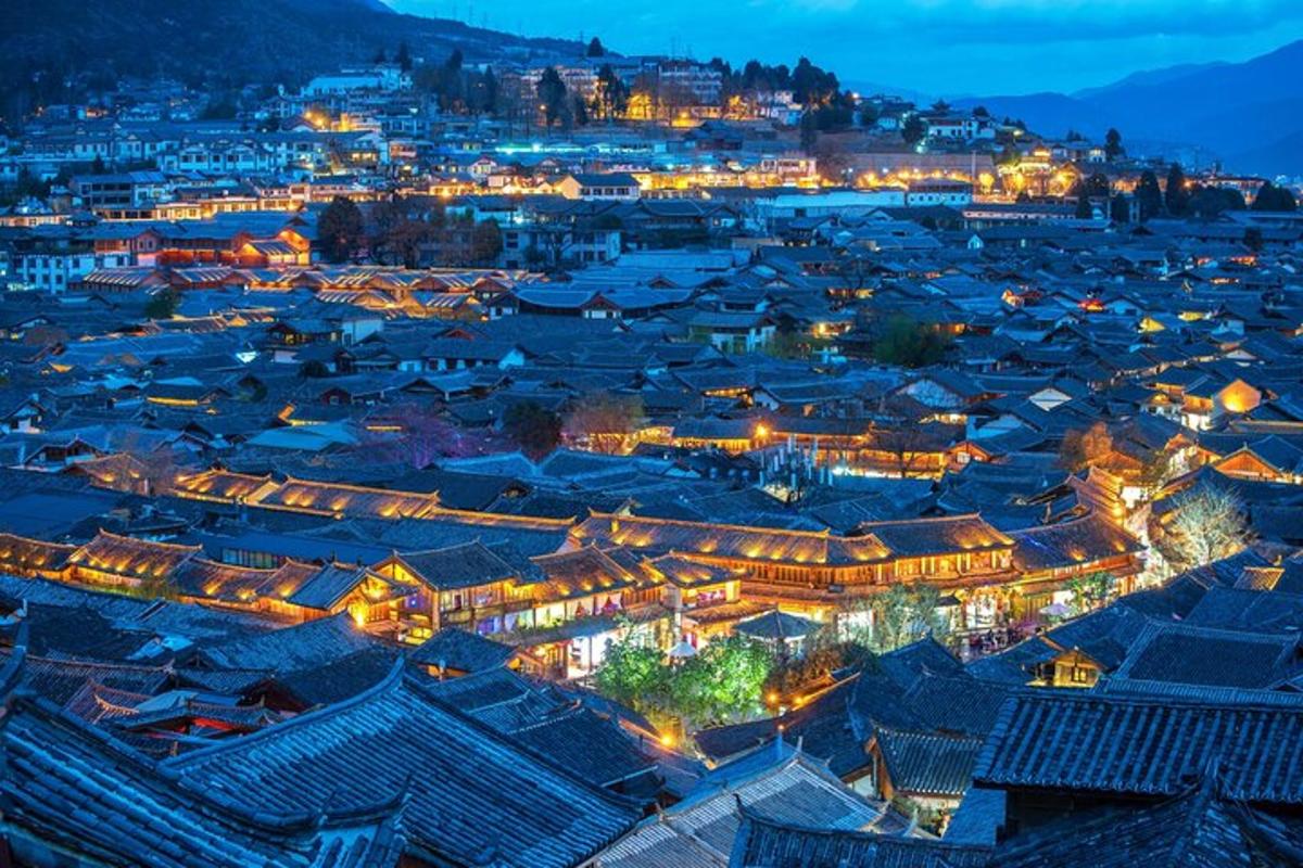 an aerial view of a city at night