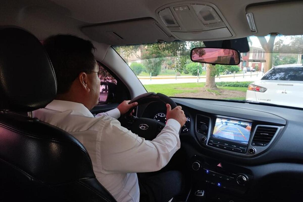 a woman sitting behind the wheel of a car