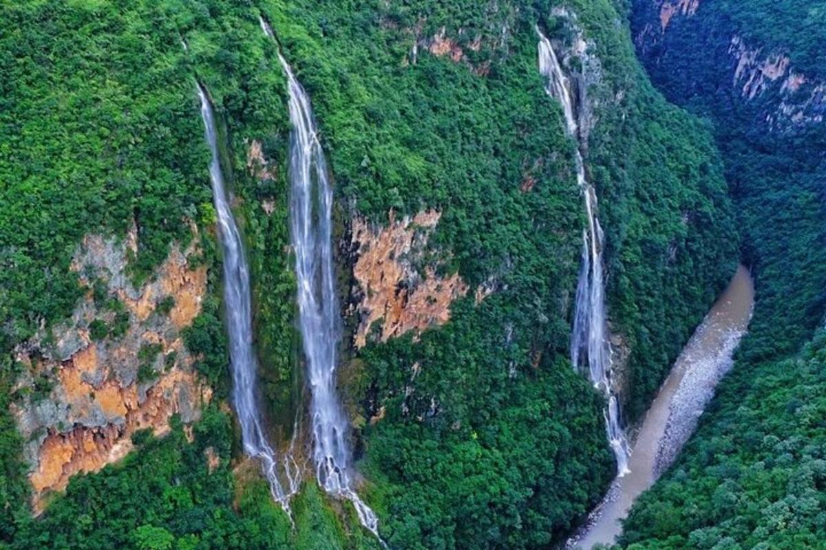 pemandangan atas air terjun di dalam hutan