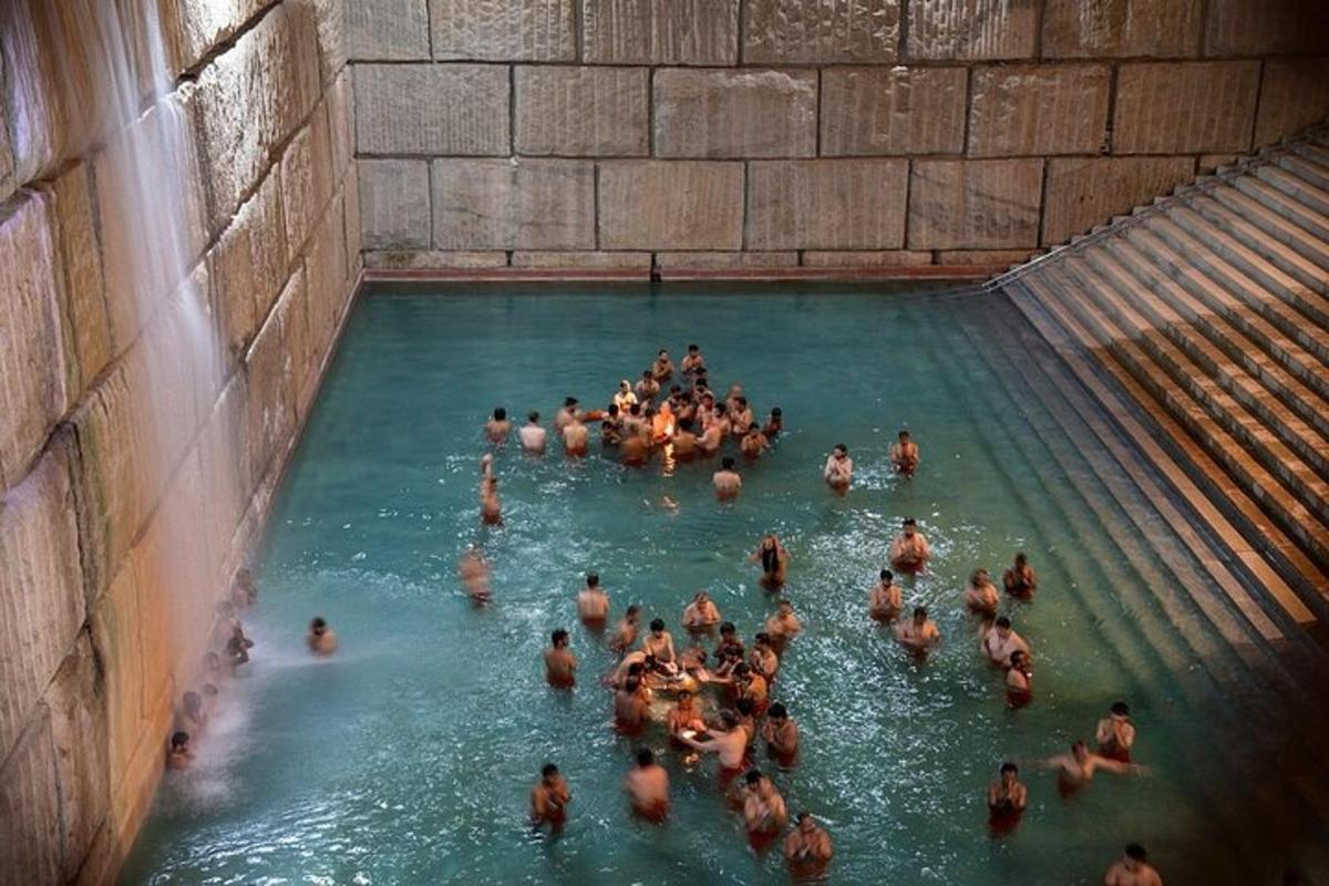 a group of people swimming in a swimming pool