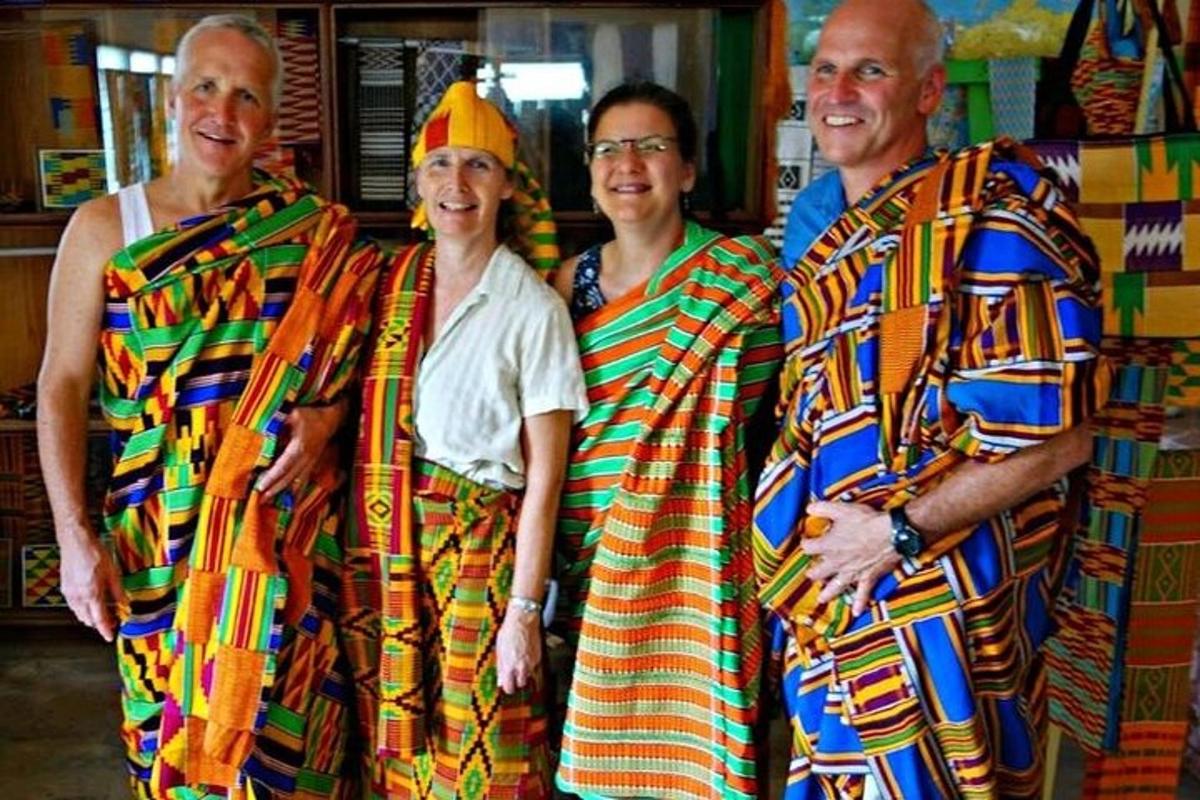 a group of people dressed up in colorful clothing