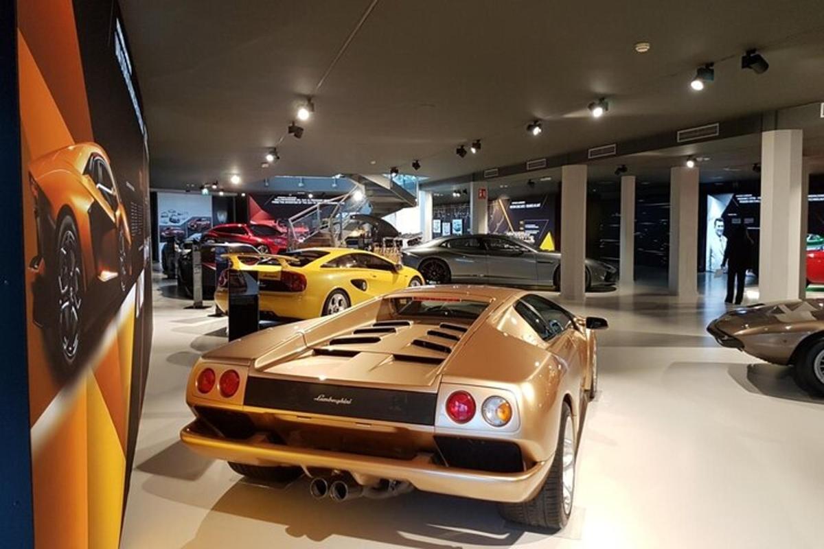 Una sala de exposición de coches de lujo con varios coches en exposición.