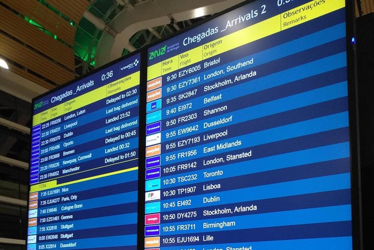 skrin komputer dengan sekumpulan jadual penerbangan