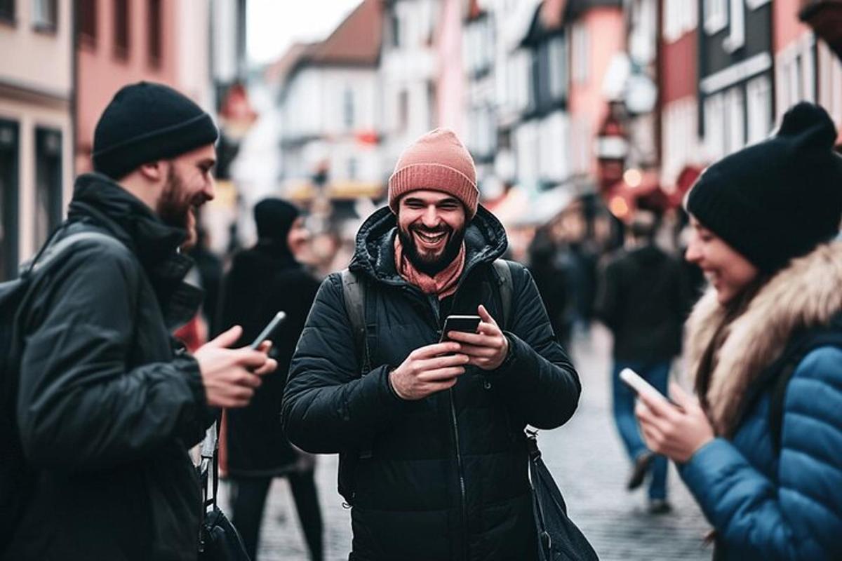 a group of people looking at their cell phones