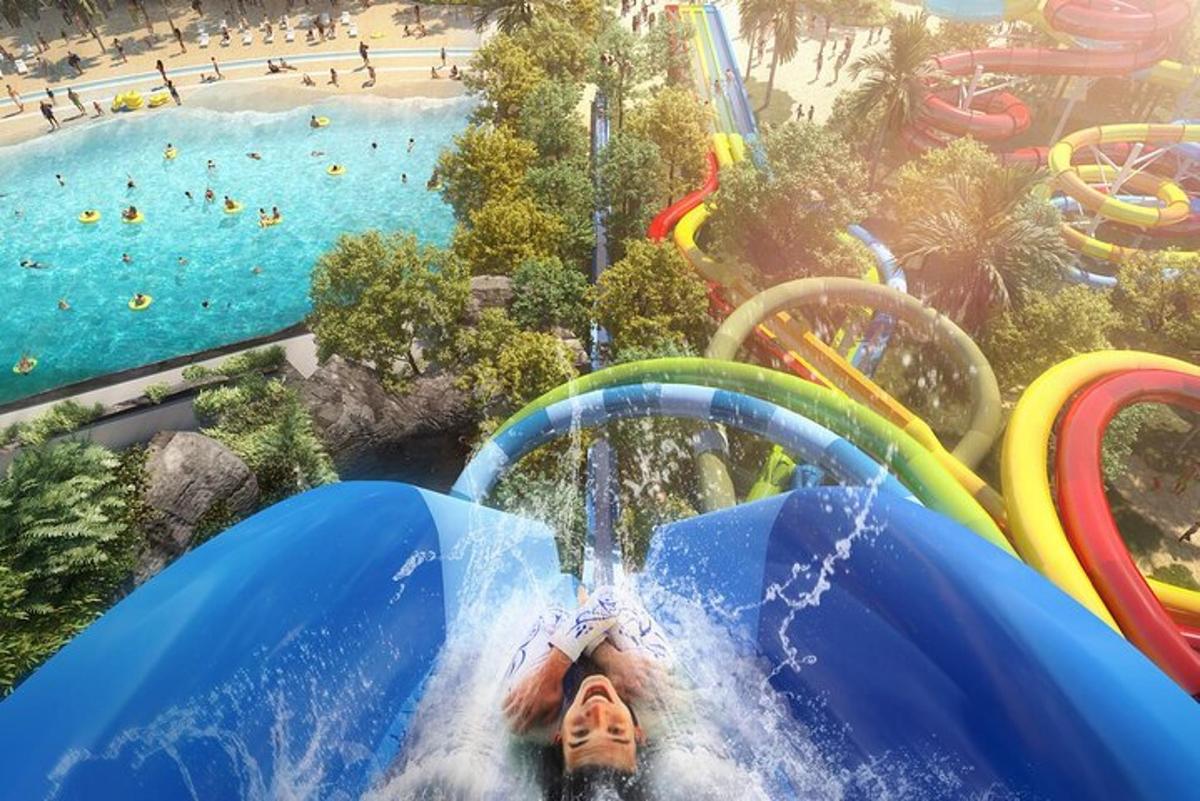 an overhead view of a water park