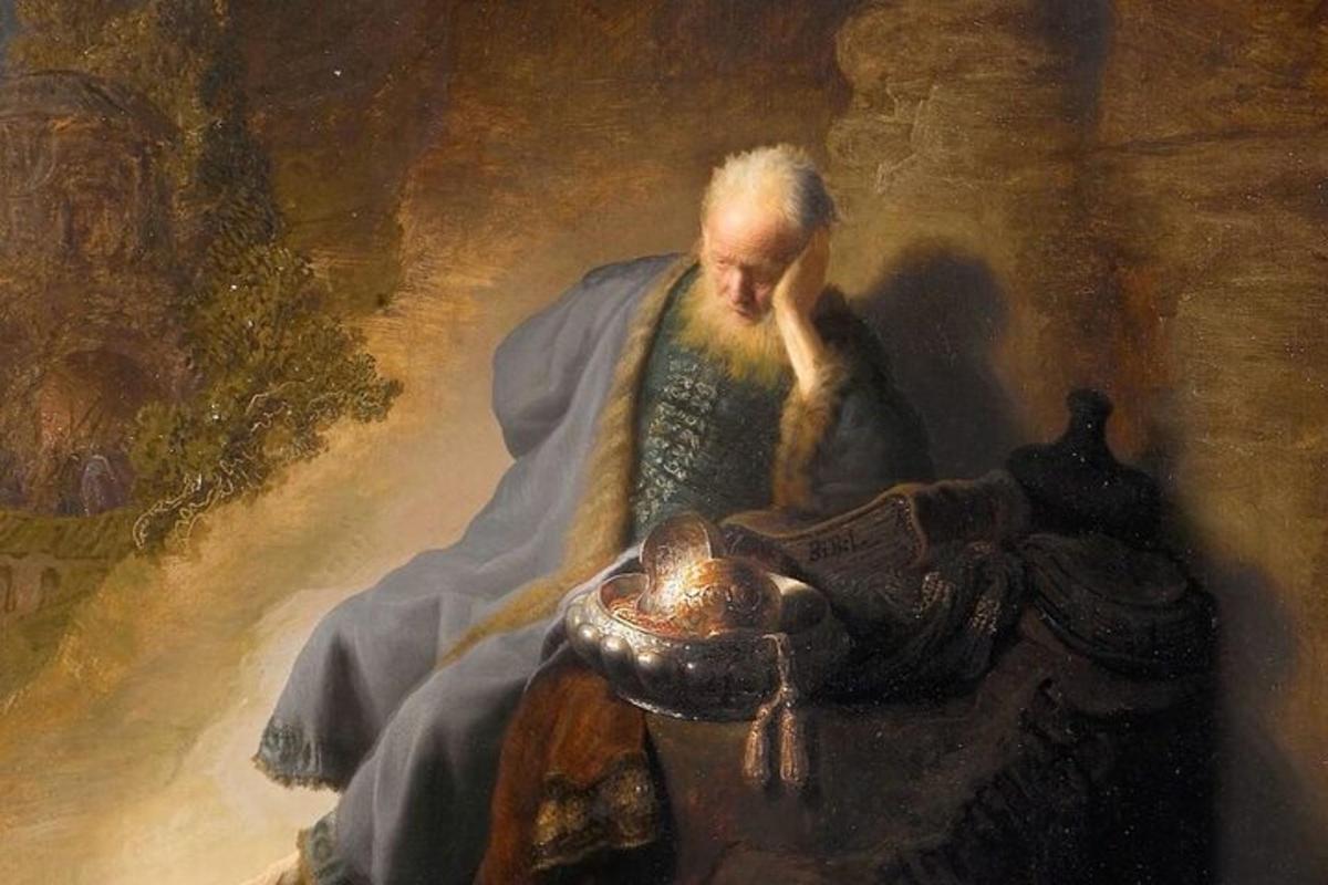 een schilderij van een man die in een kamer zit