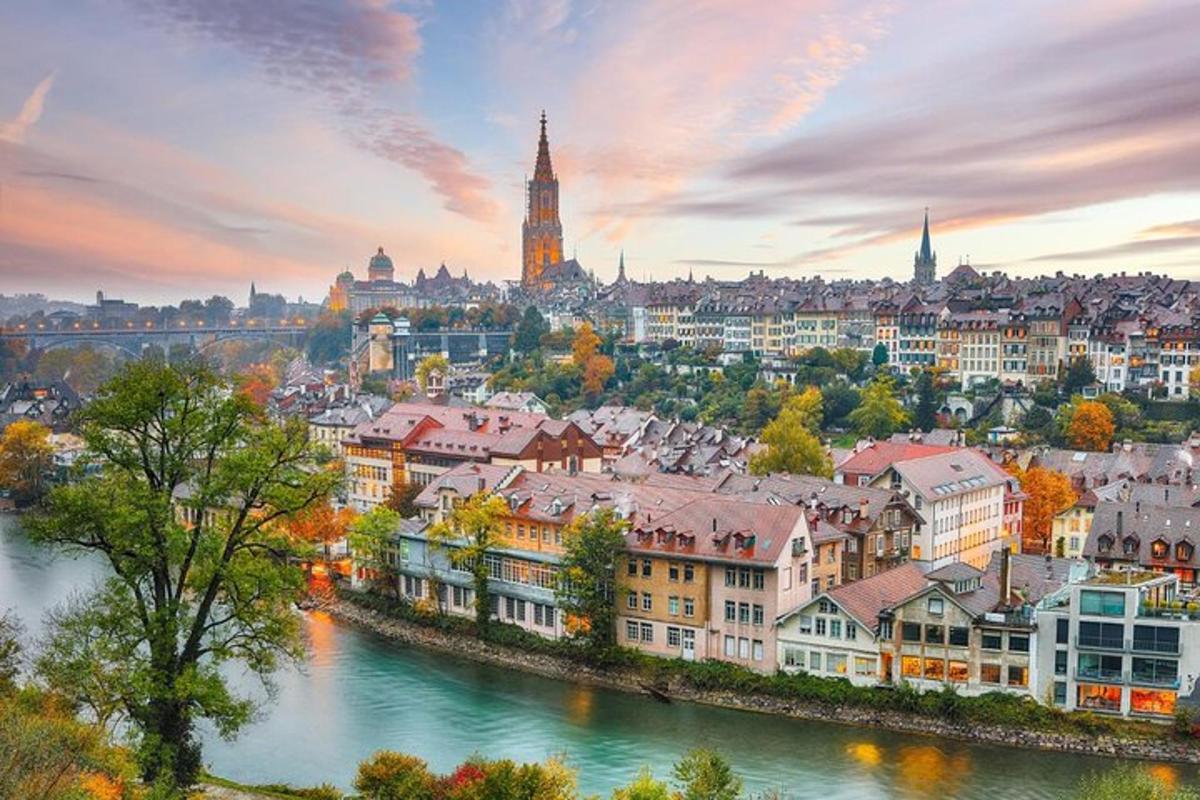 a view of a city with a river and buildings