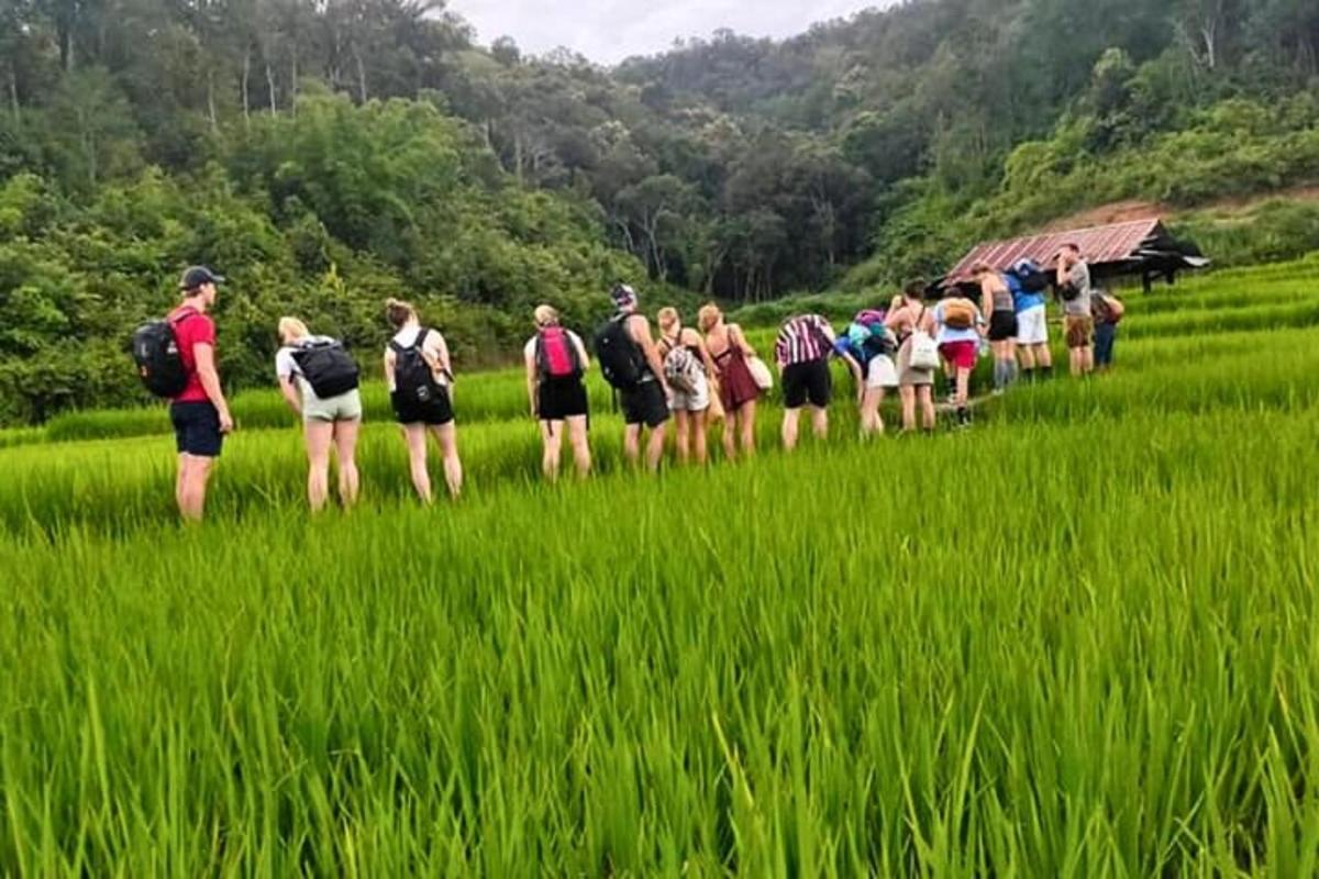 eine Gruppe von Menschen steht auf einem Feld