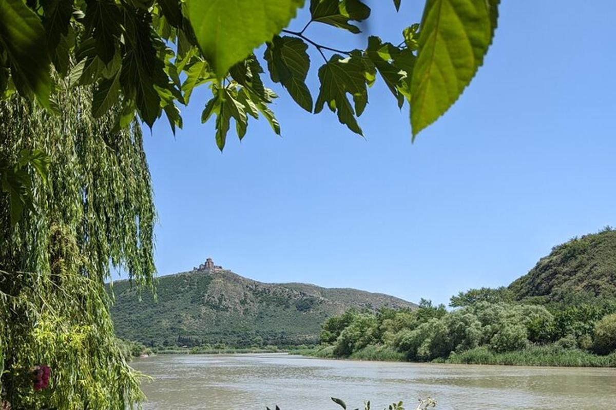 una vista di un fiume con una montagna sullo sfondo
