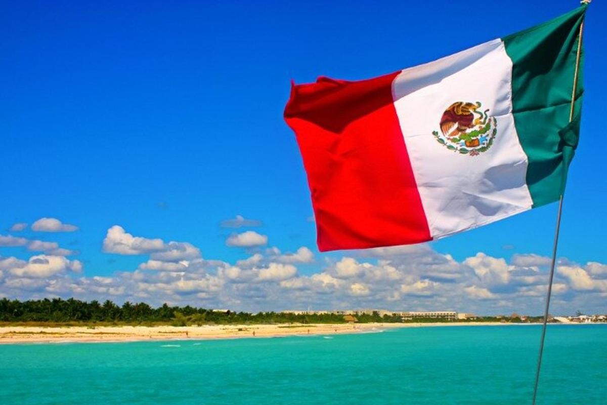 una bandiera su una spiaggia con l'oceano