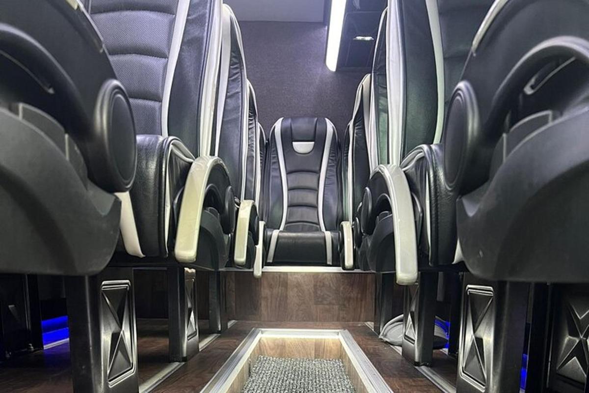 a row of seats on an empty bus
