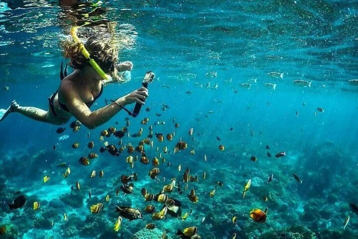a woman in the water with a snorkelling tool