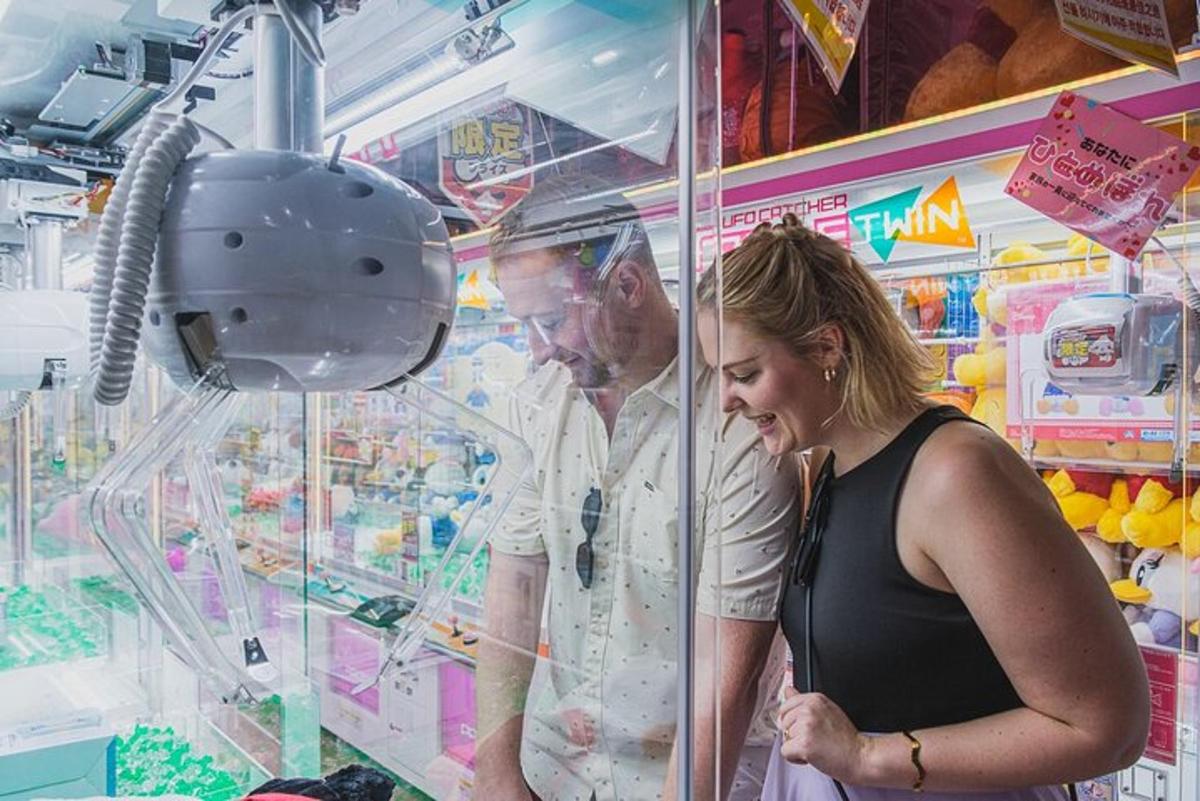 a woman standing next to a man in a machine