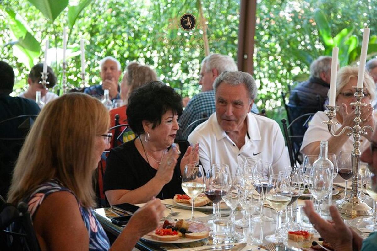 skupina lidí sedících u stolu s vinnými sklenicemi