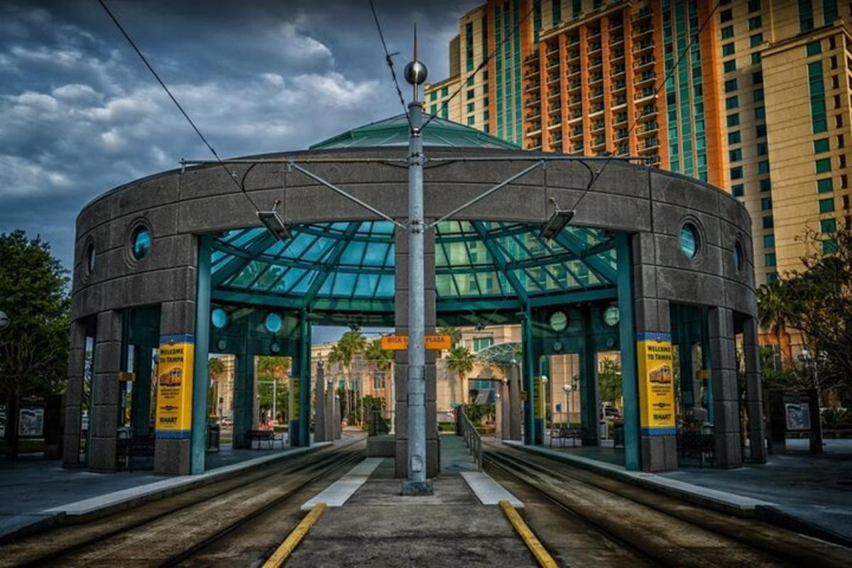 a train station in front of a building