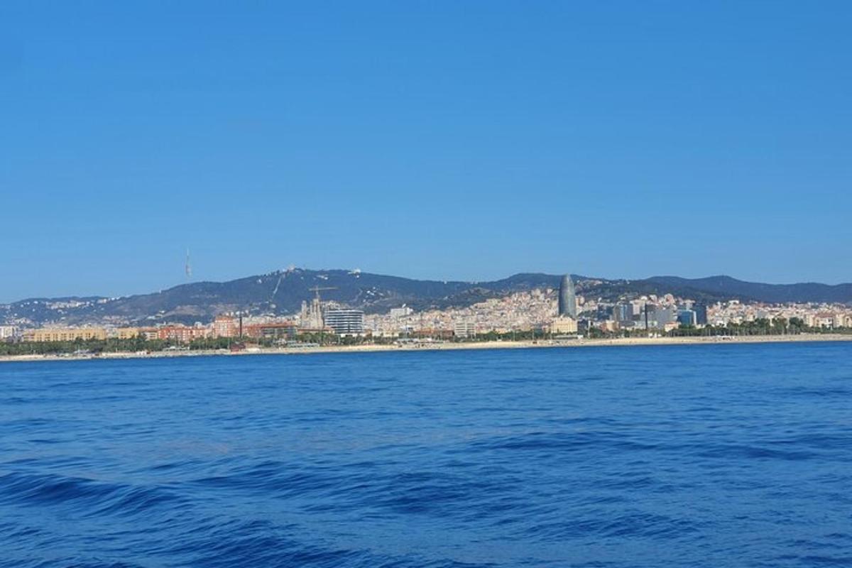 a large body of water with a city in the background