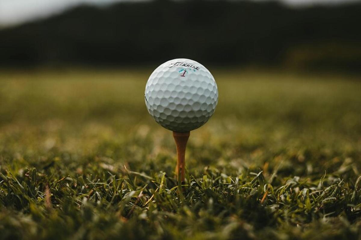 golfkúla á teig í grasinu