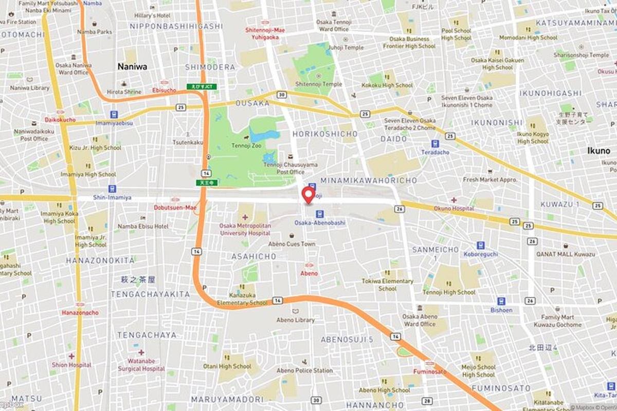 a map of a city with a red marker