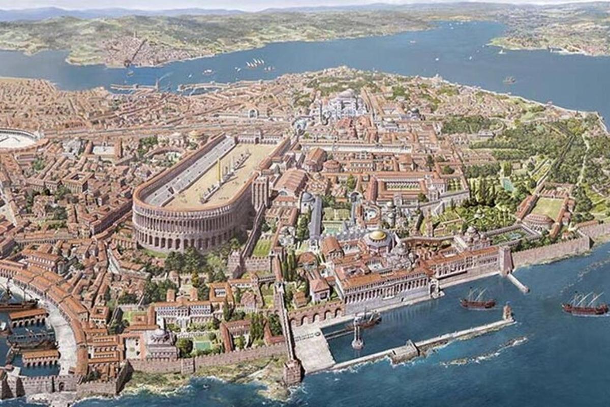 una vista aerea di una città sull'acqua
