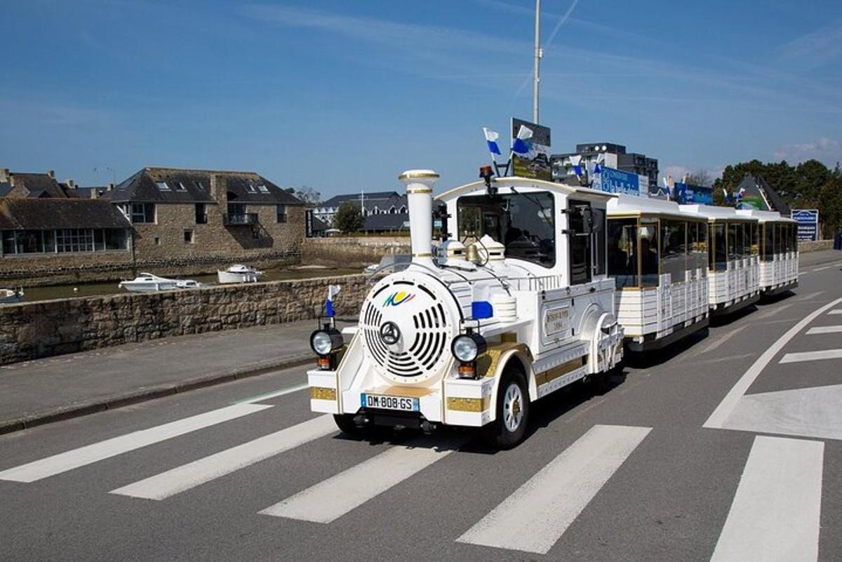 a white bus driving down a street