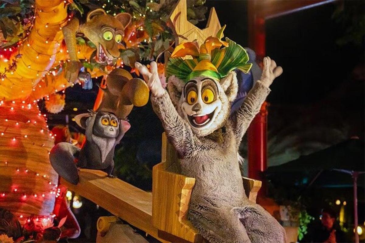 a clown and a monkey in a christmas parade