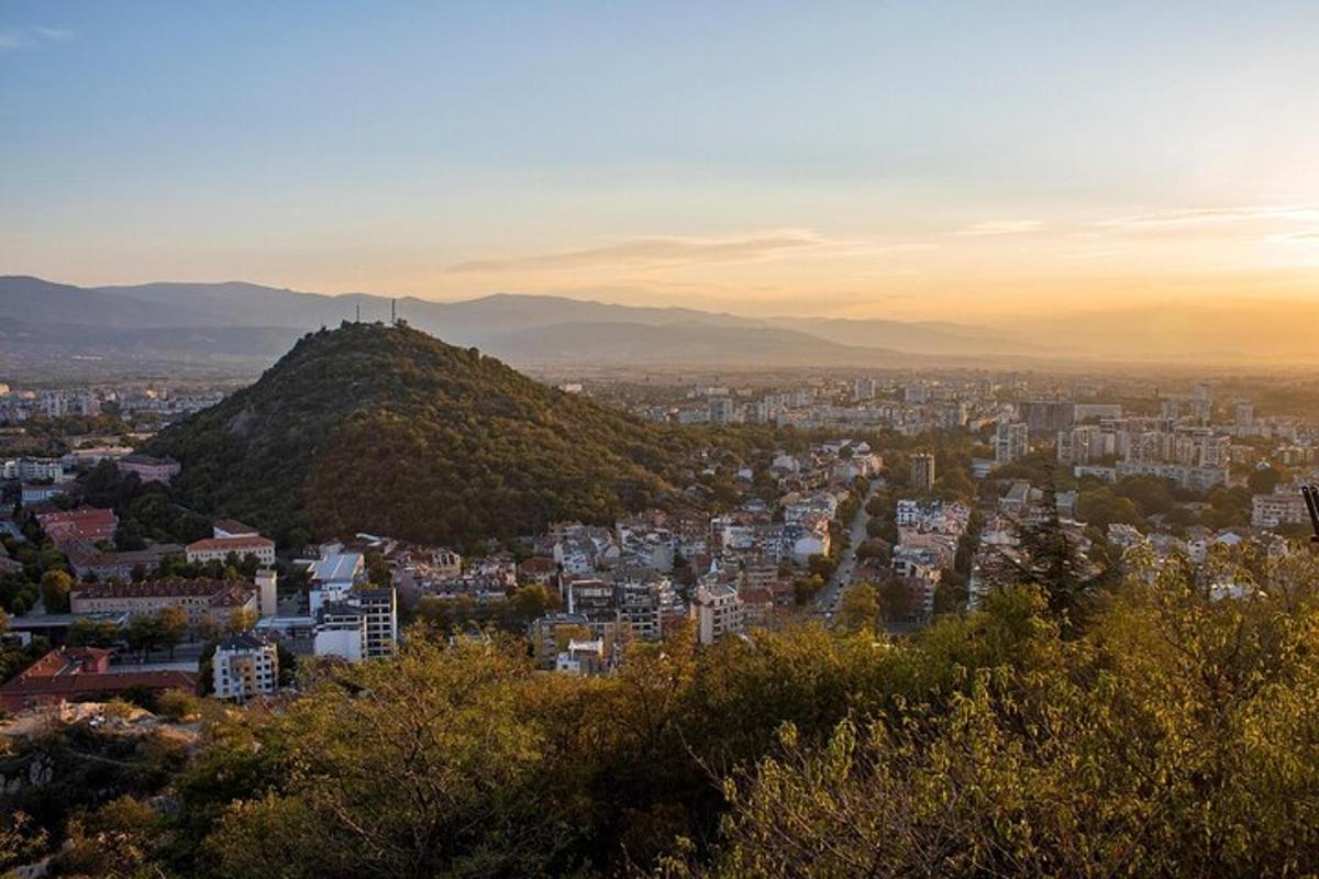 a view of a city with a hill