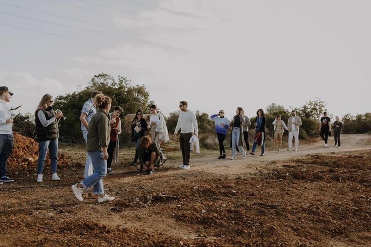 un gruppo di persone che camminano lungo una strada sterrata