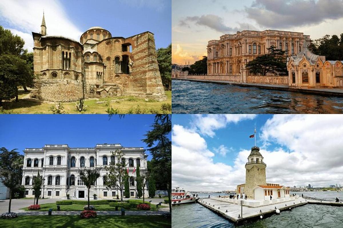 quattro immagini diverse di un edificio e di una torre dell'orologio
