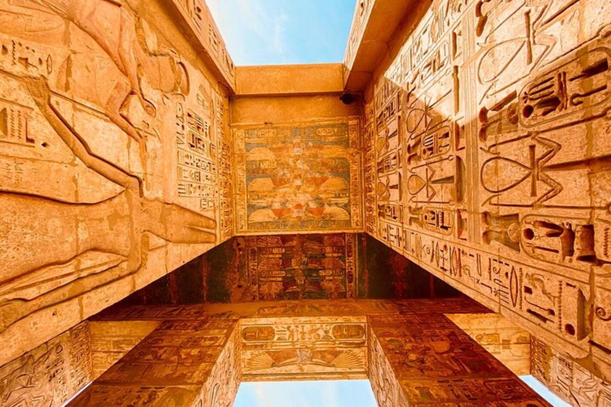 a room with reliefs on the walls of a building
