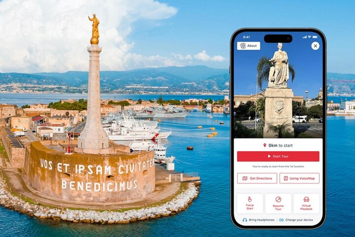 a cell phone screenshot of a city with a statue