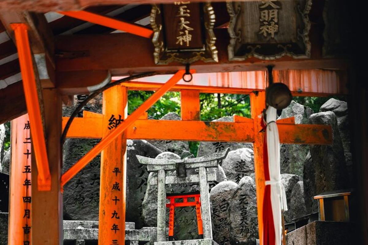 a view of a shrine with an orange door