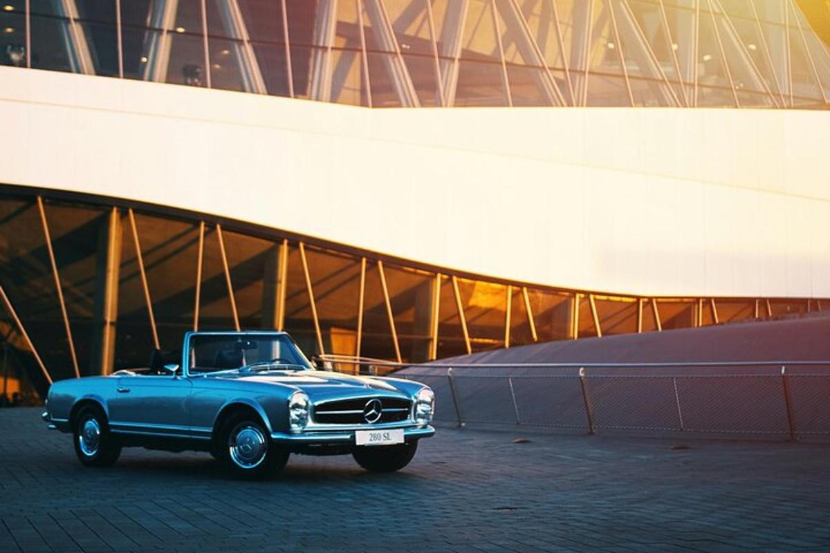 a blue truck parked in front of a building