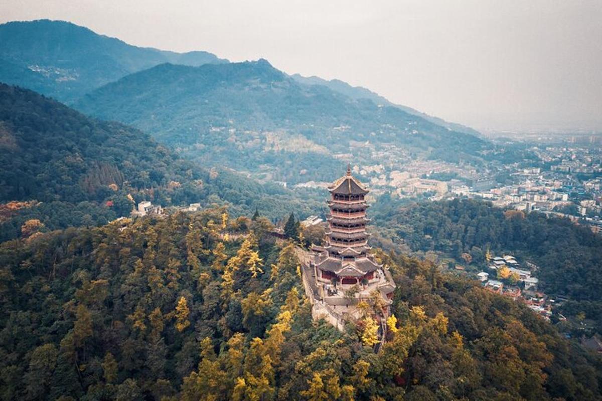 山顶上的宝塔和一座城市
