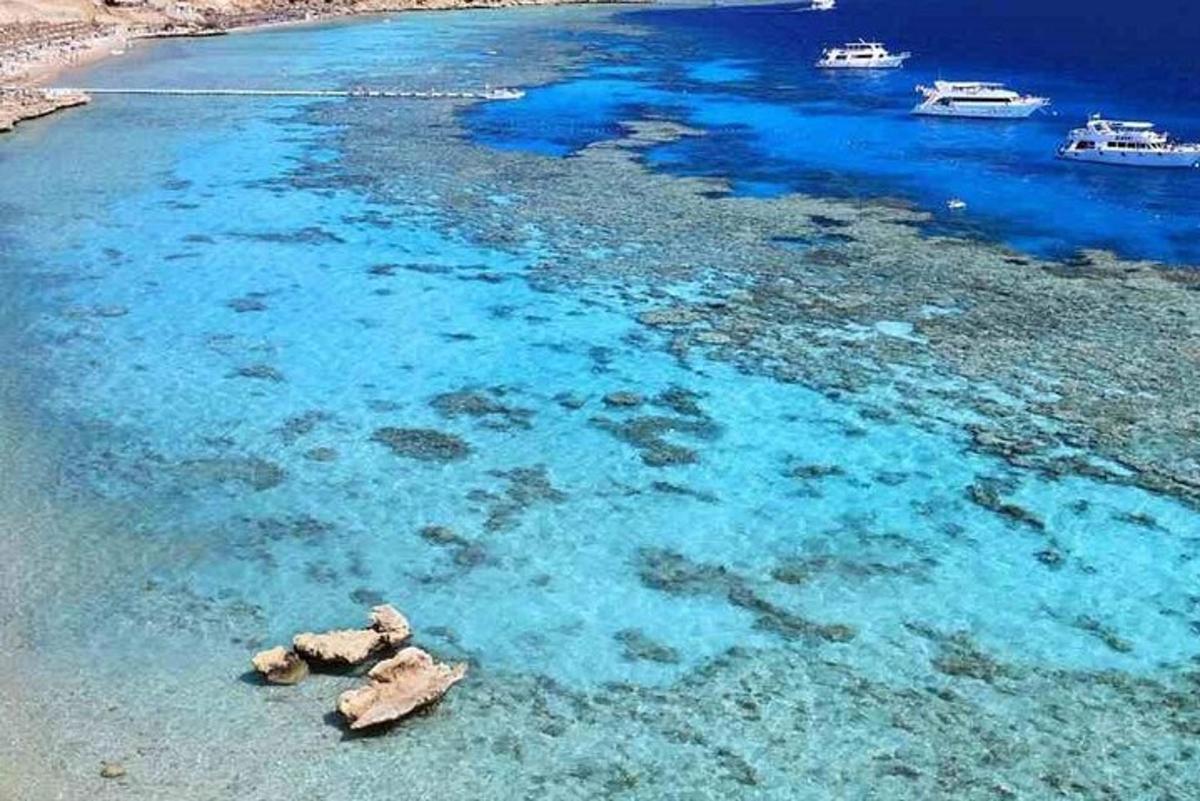 una vista aerea dell'oceano con barche in acqua
