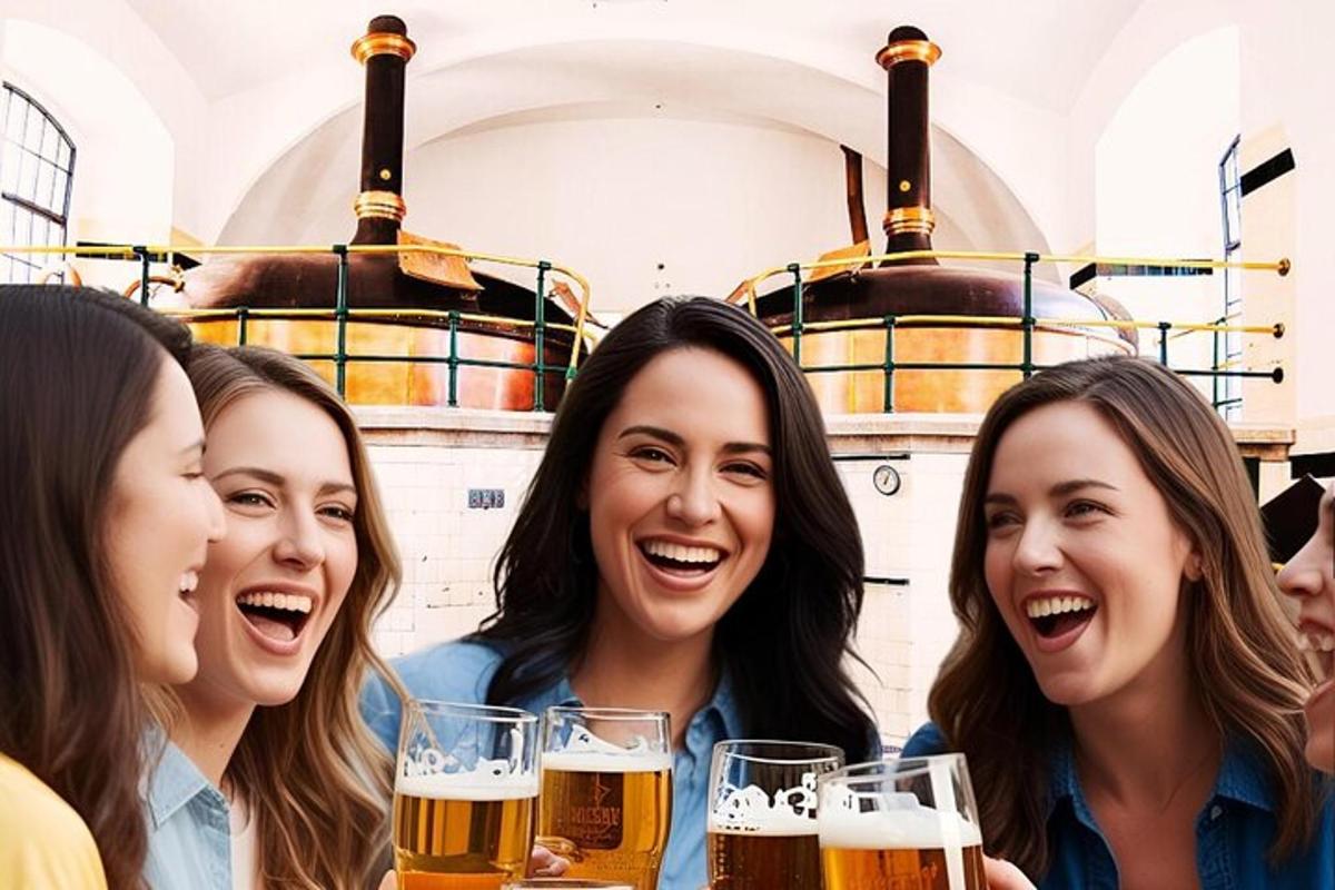 Un grupo de mujeres riendo mientras beben cerveza