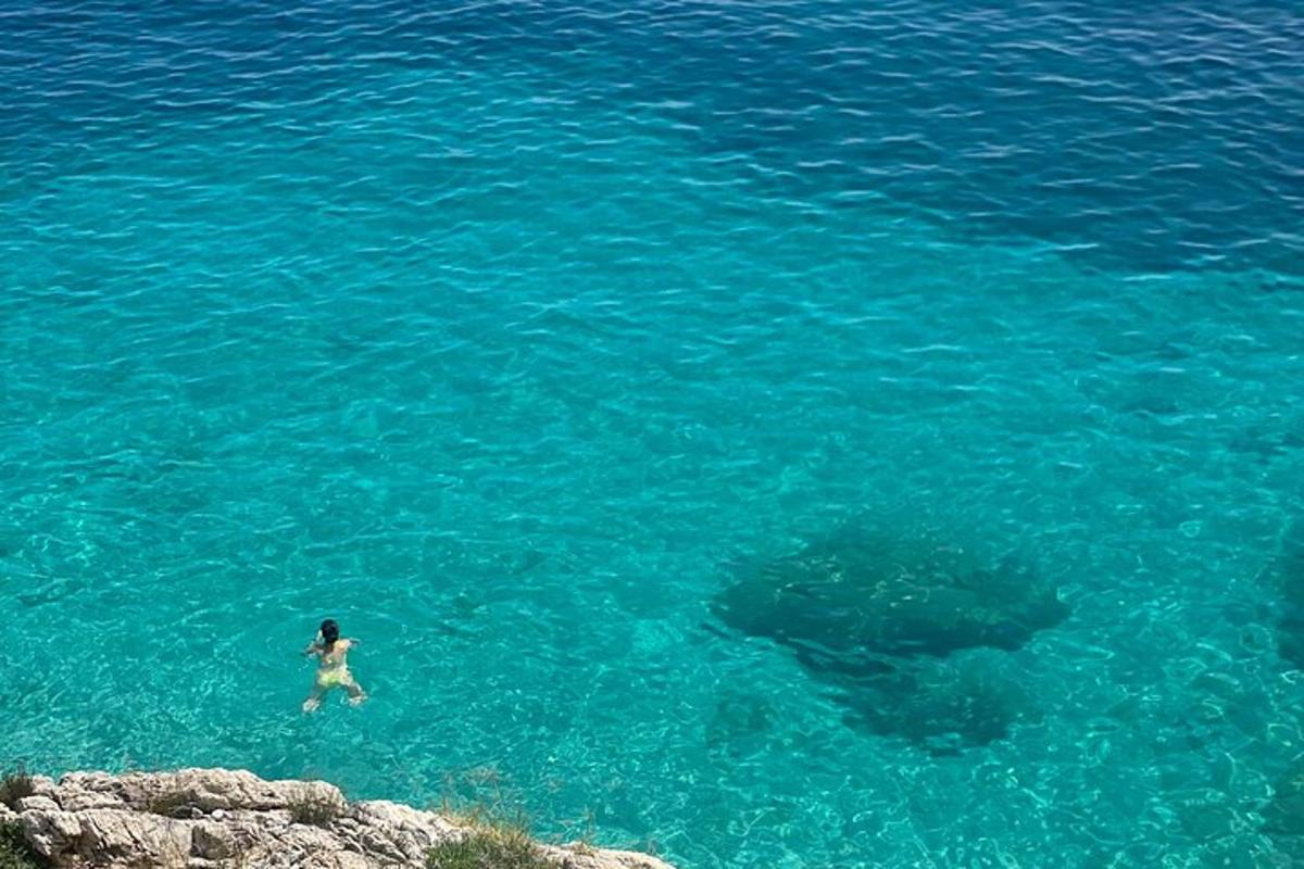 una persona che nuota nell'acqua vicino a una tartaruga