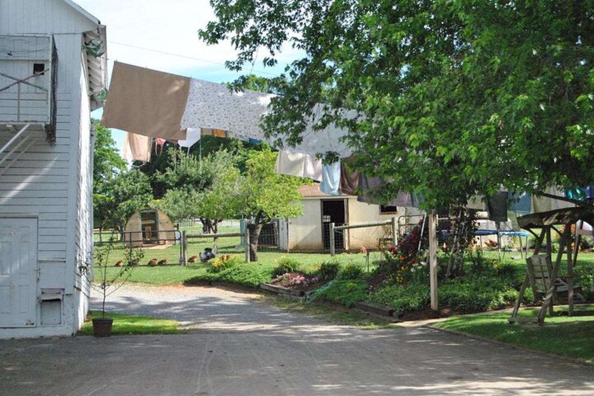 衣服挂在晾衣绳上的房子