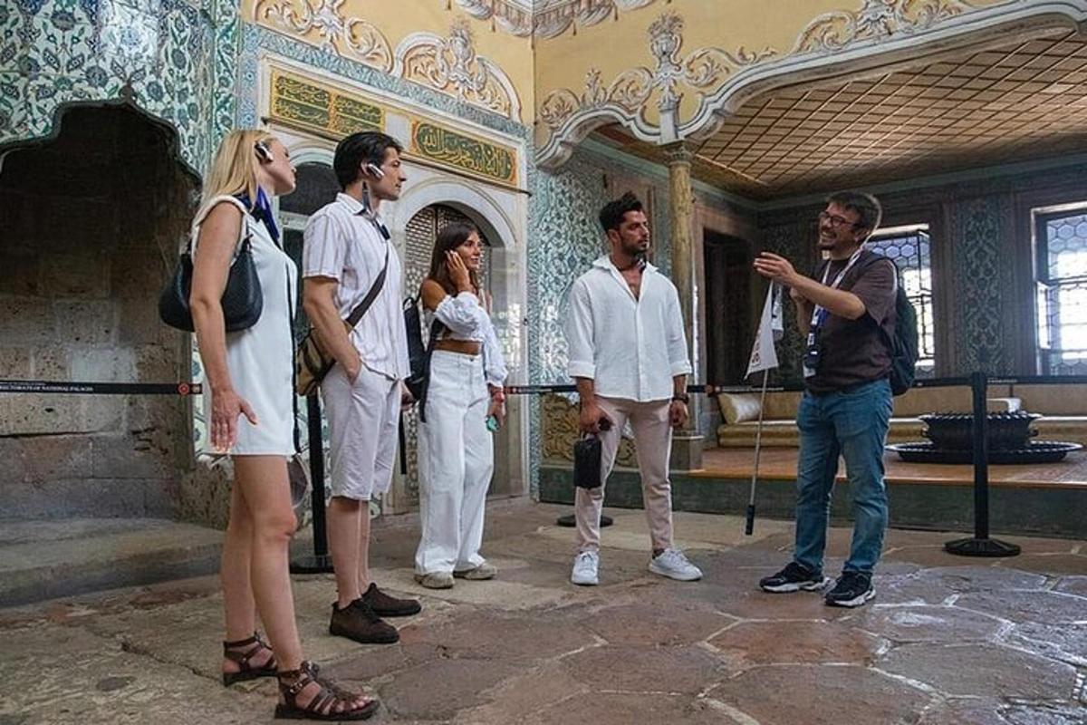 a group of people standing in a building